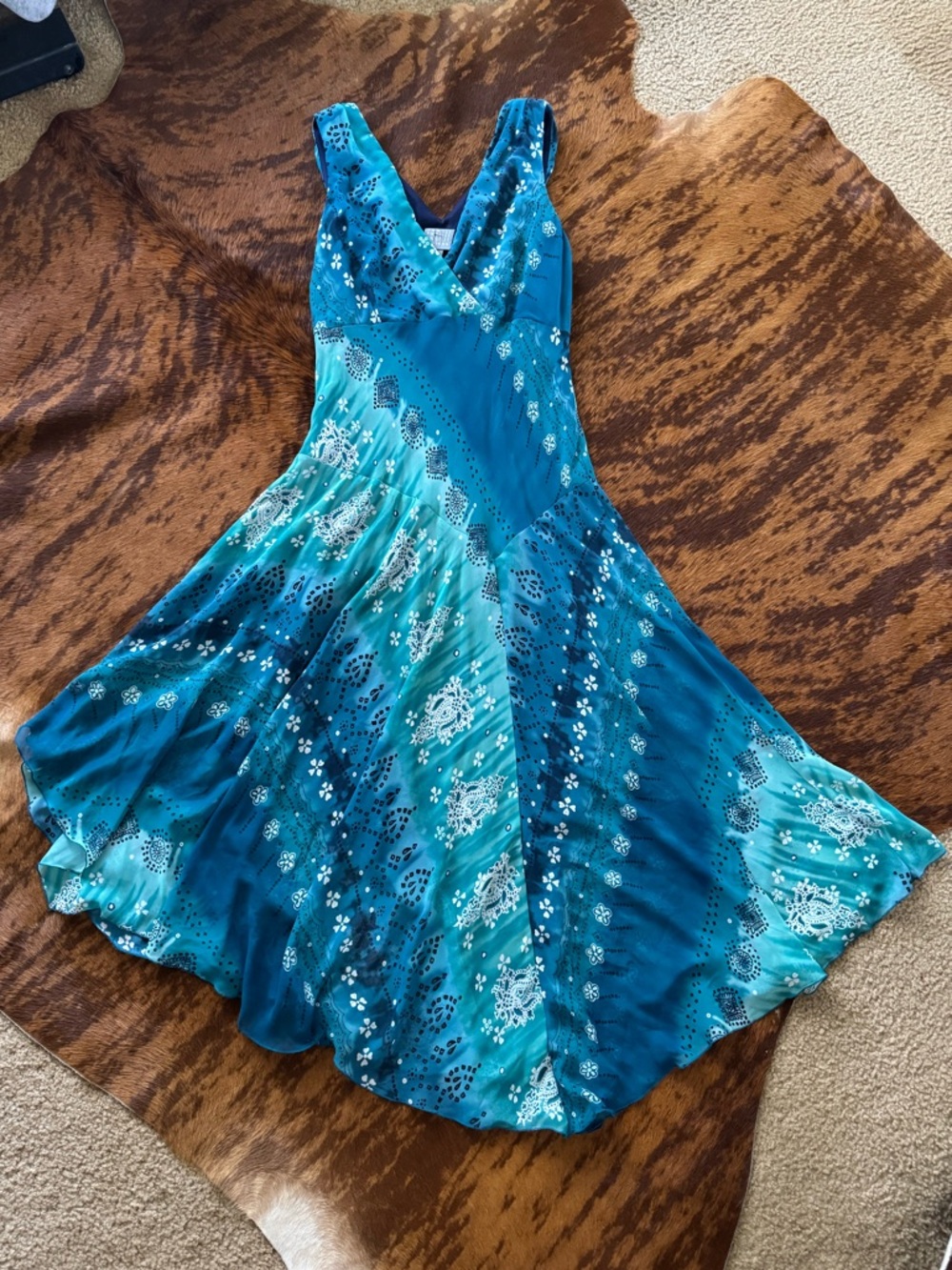 Rabbit Rabbit Rabbit Teal & Blue V-Neck Midi Dress